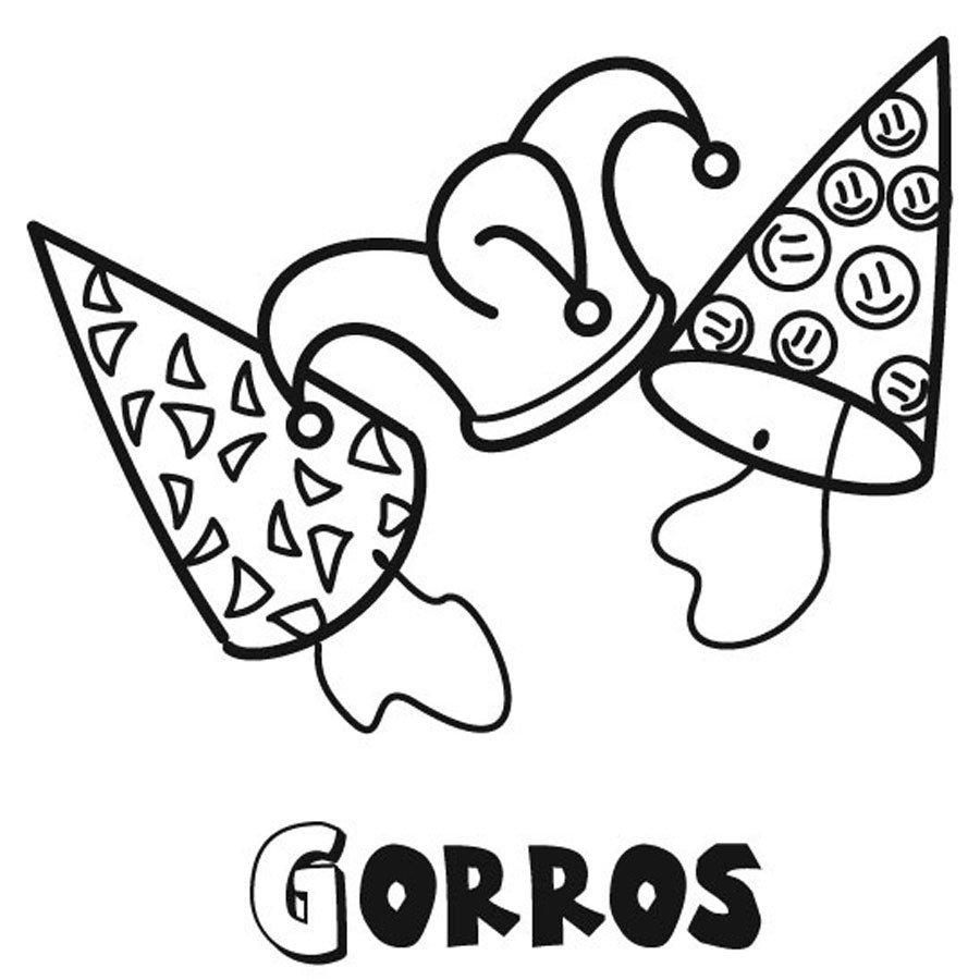 Dibujo de gorros de cumpleaãos para colorear