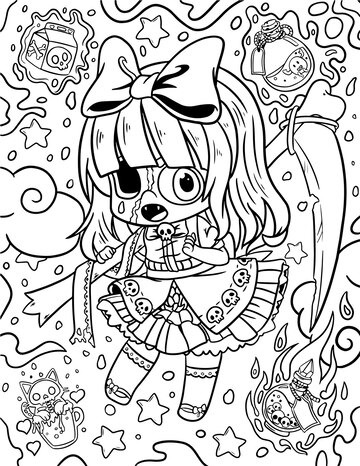 Premium vector cute and creepy kawaii pastel goth adult coloring page