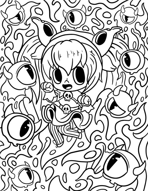 Premium vector hand drawn pastel goth coloring page creepy spooky kawaii coloring pages