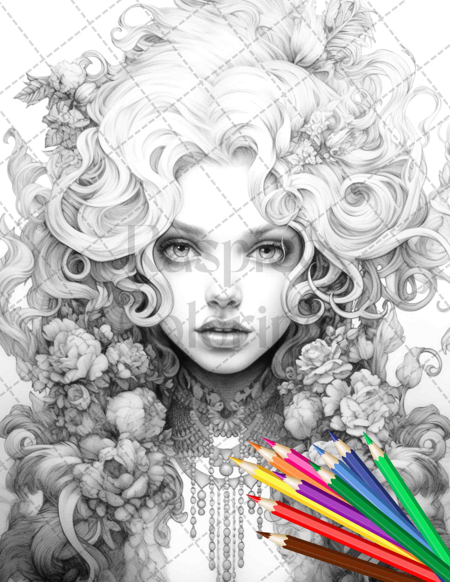 Beautiful gothic girls grayscale coloring pages printable for adult â coloring