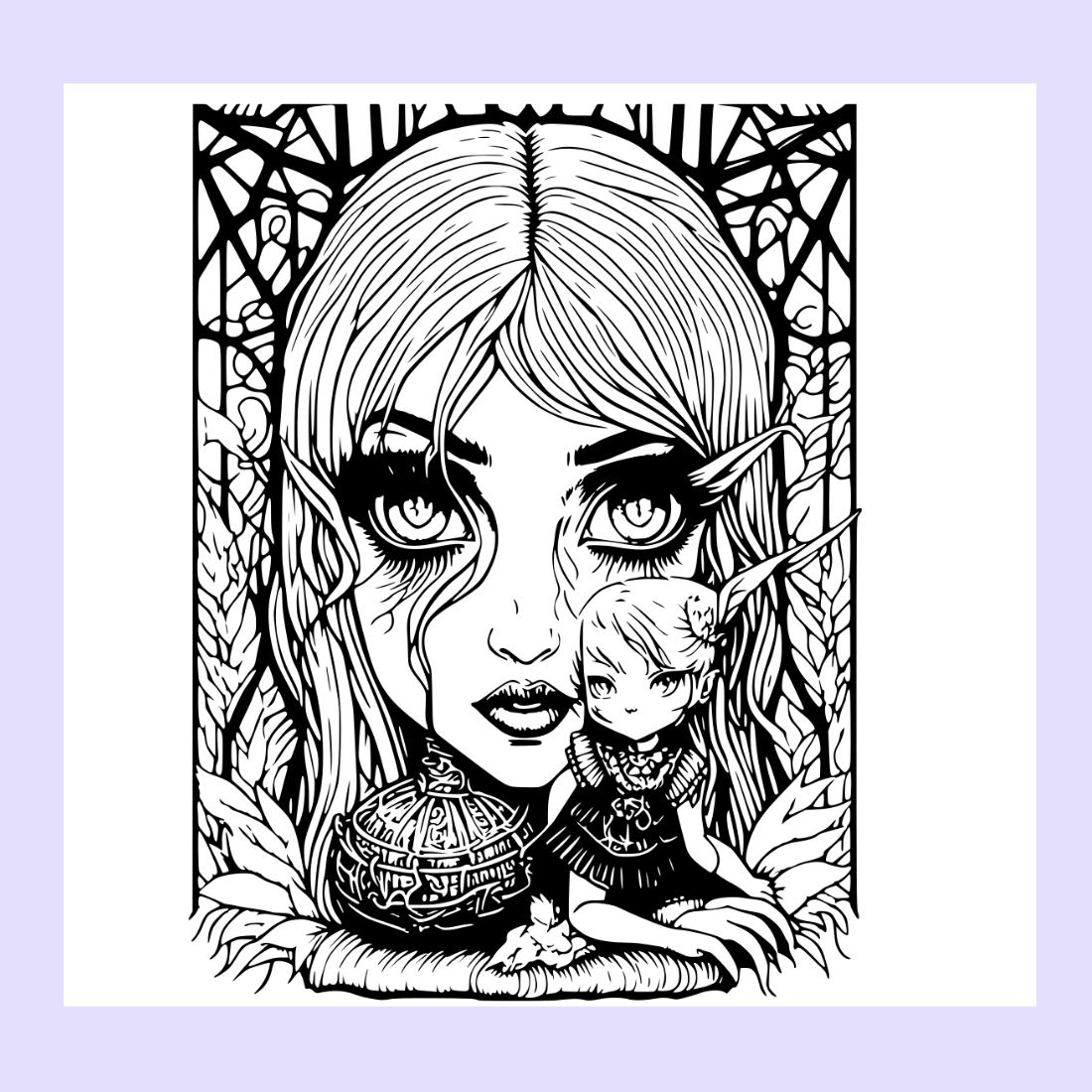 Coloring pages bundle for adultsa gothic girl with a skull and roses headdress horror and creepy