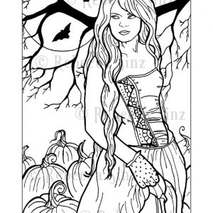 Gothic angel fantasy art coloring book page