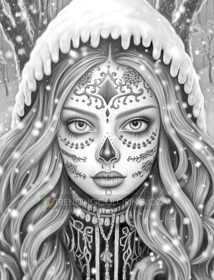 Gothic glamour girl grayscale coloring pag