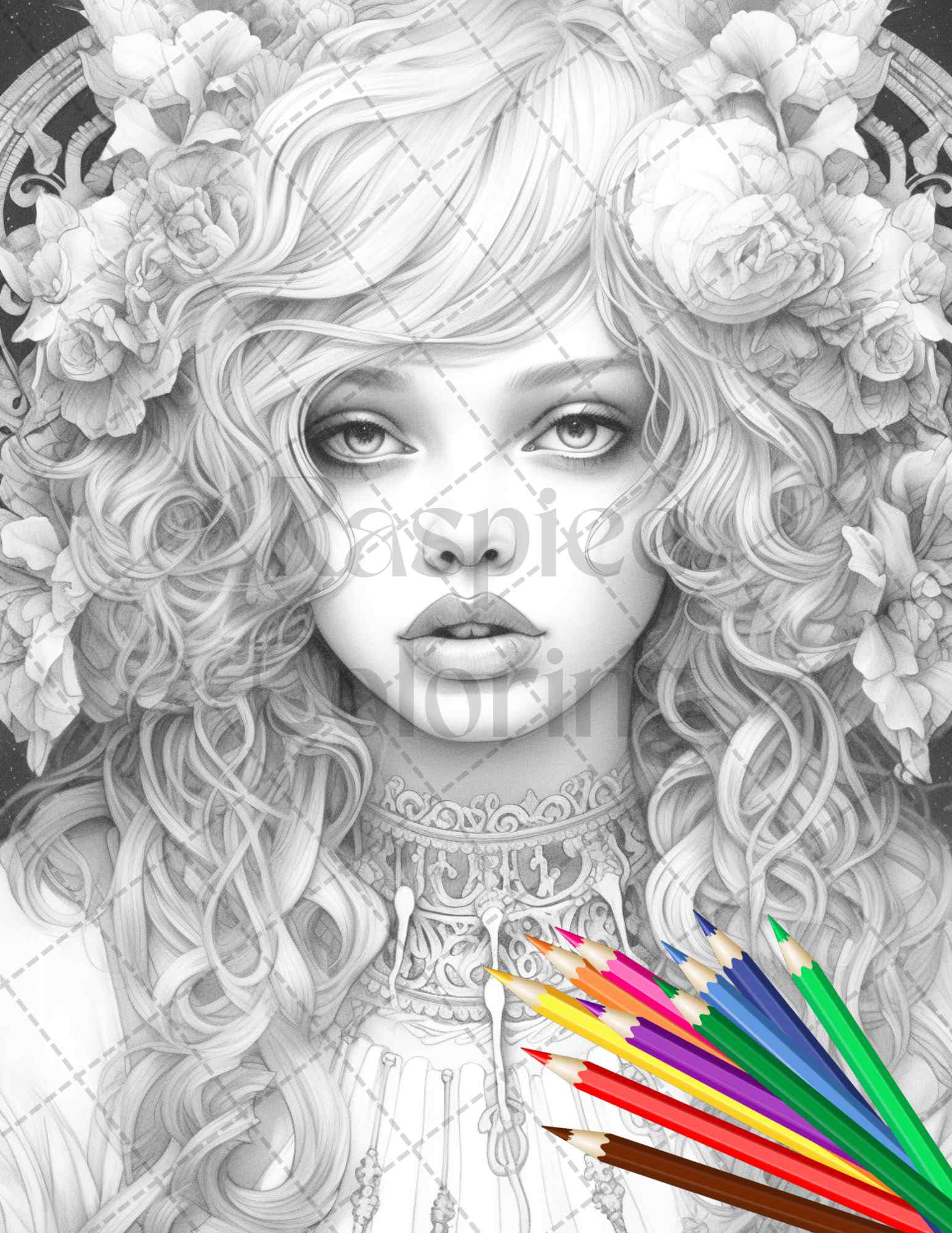 Beautiful gothic girls grayscale coloring pages printable for adult â coloring