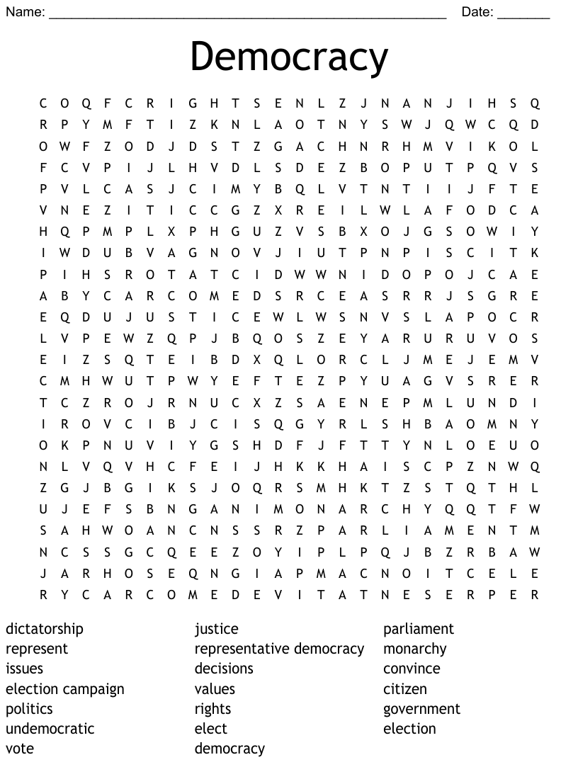 Democracy word search