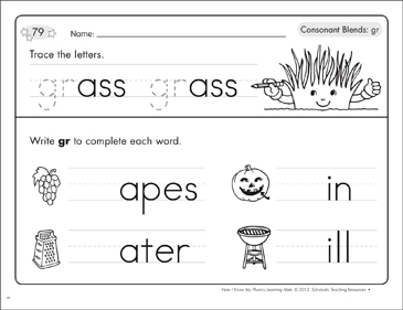Consonant blends gr phonics learning mats printable skills sheets