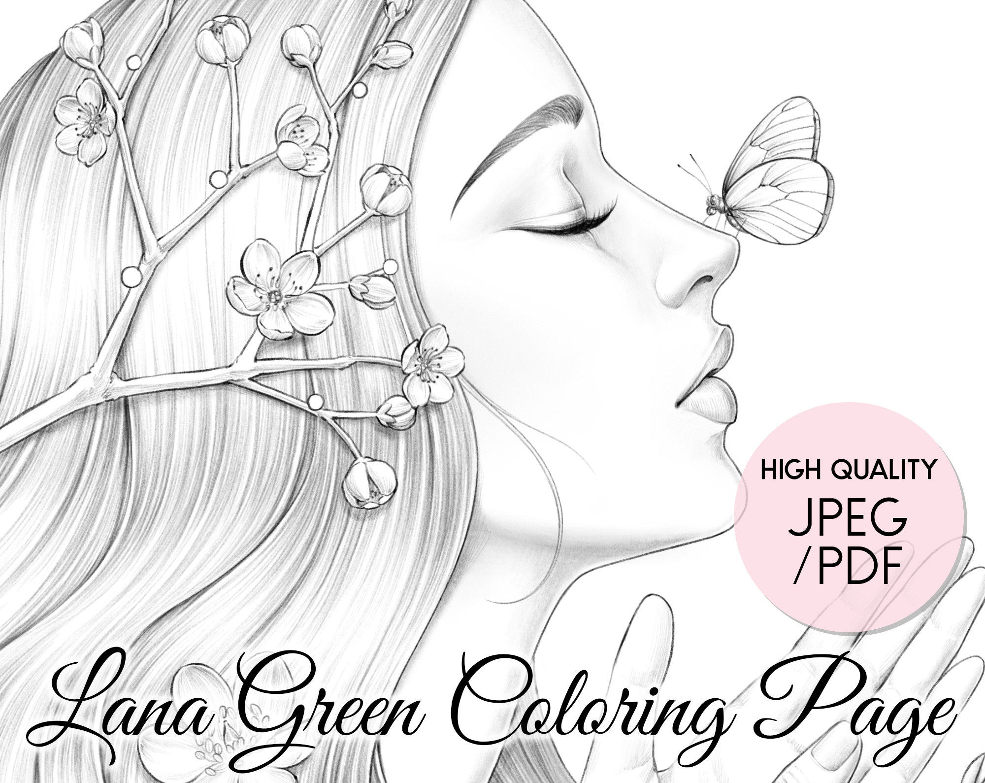 Grace coloring page for adults grayscale coloring page instant download lana green art jpeg pdf