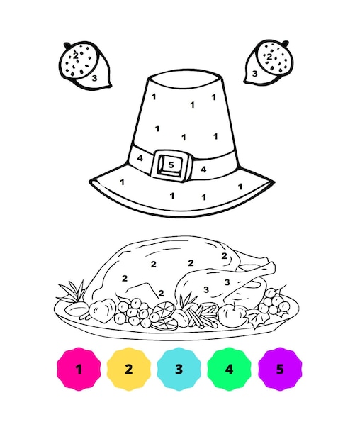 Dibujos para colorear de acciãn de gracias para colorear por nãºmeros vector premium