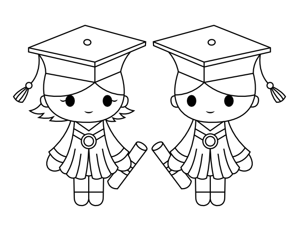 Printable graduating boy and girl coloring page