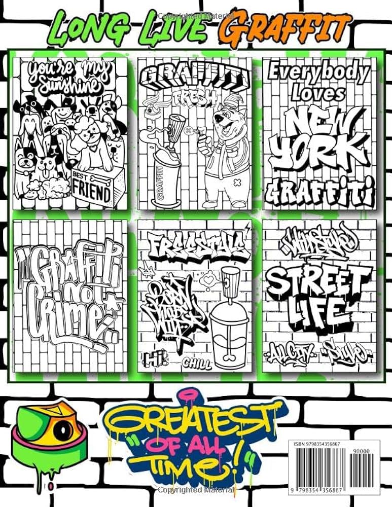 Graffiti coloring book for teens and adults cool coloring pages with unique street art drawings graffiti lettering quotes characters fonts for adults teens stress relief relaxation and mindfulness publishing rizqmahad