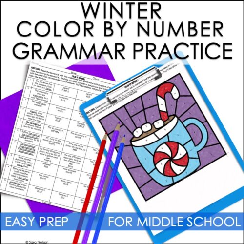 Winter activities for middle school ela color by number grammar practice and sentence editing
