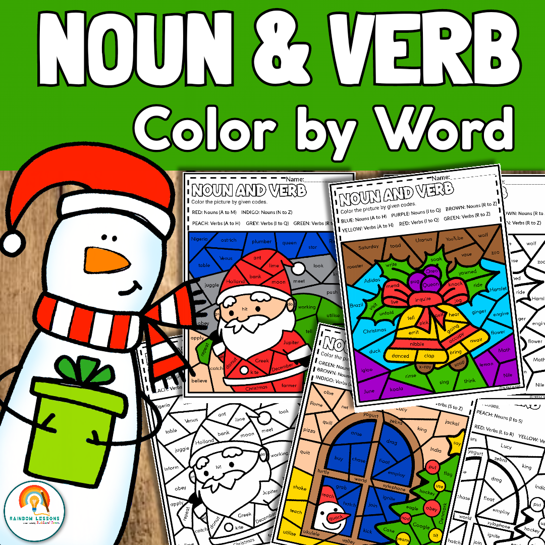 Christmas coloring pages color by code christmas worksheets nouns and verbs made by teachers