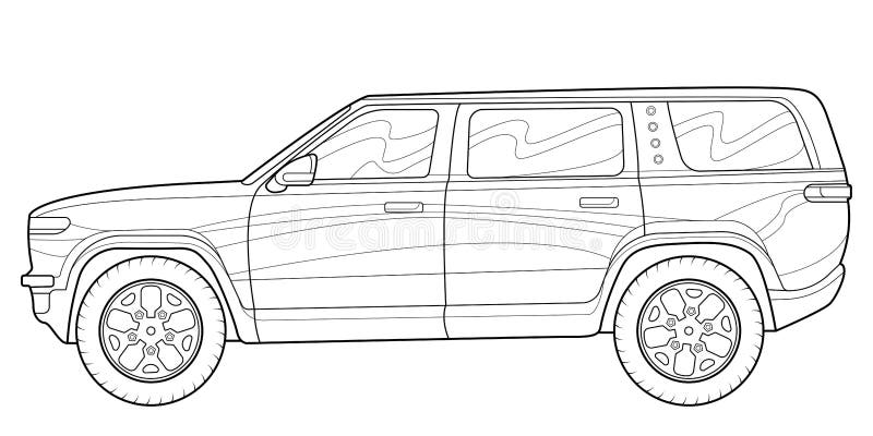Coloring page for book and drawing offroad drive vehicle black contour sketch illustrate isolated on white background stock vector