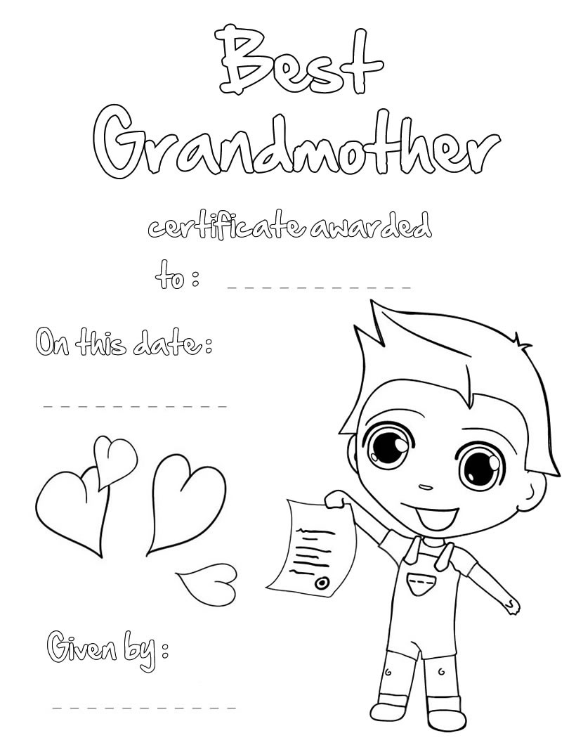 Best grandmother certificate coloring pages