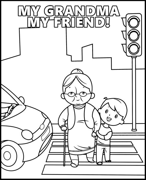 Printable coloring page with grandma