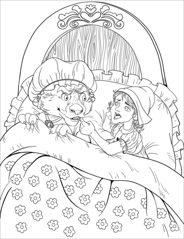 Granny what big teeth you have asks little red riding hood coloring page free printable coloring pages