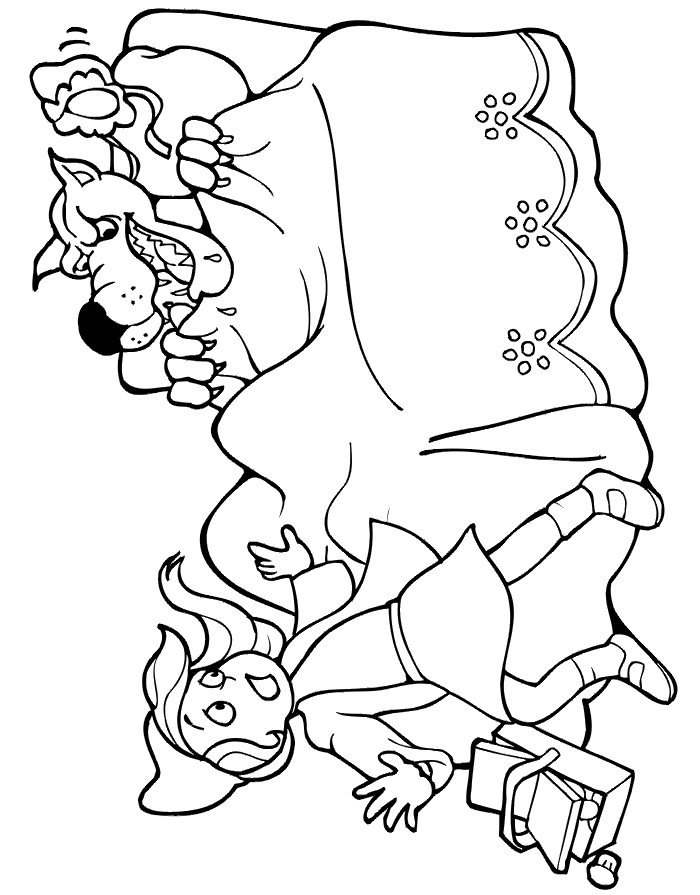 Red riding hood coloring page wolf in grannys bed
