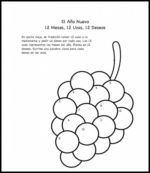 Spanish new year â grapes printable activity and coloring page