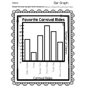 Line plot bar graph and picture graph color by number carnival themed