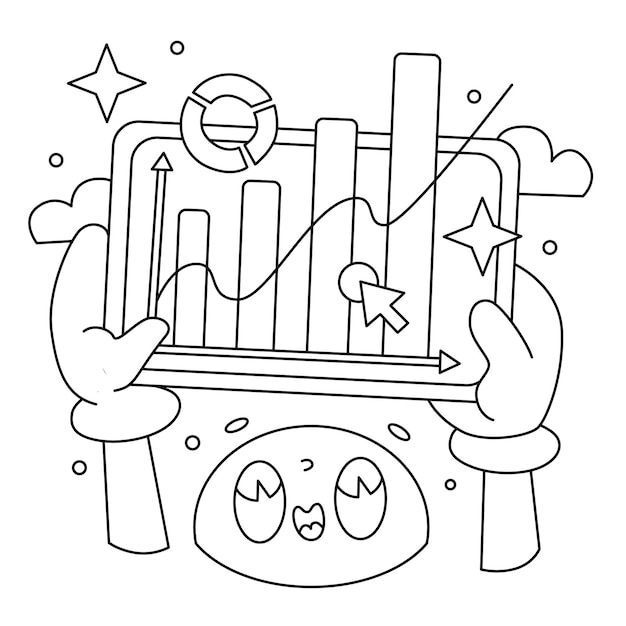 Premium vector vector cute person holding bar chart with graph coloring book cartoon isolated on white coloring