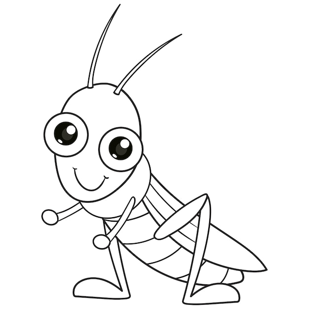 Premium vector coloring pages or books for kids cute grasshopper cartoon black and white