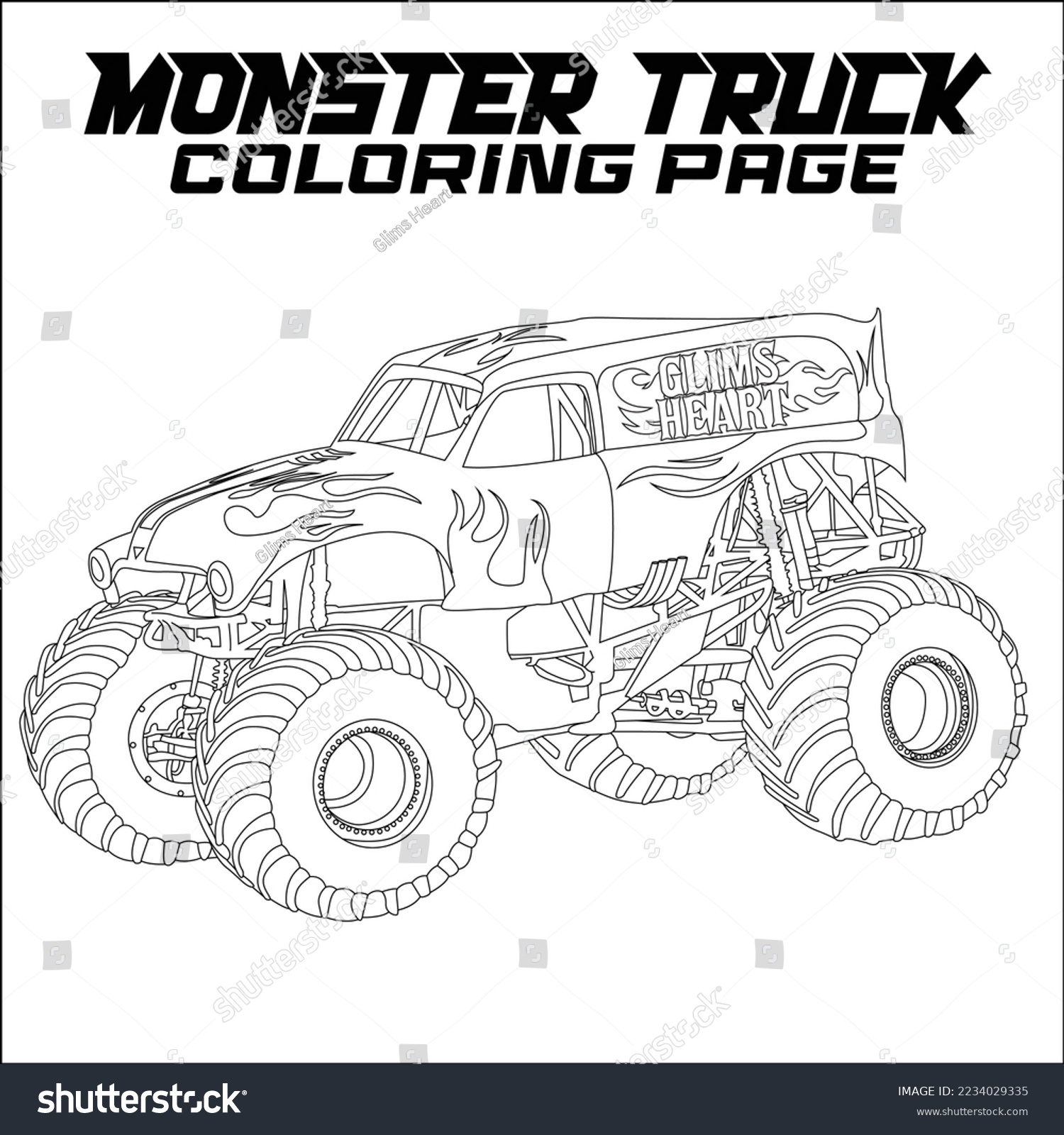 Monster truck coloring page kdp stock vector royalty free