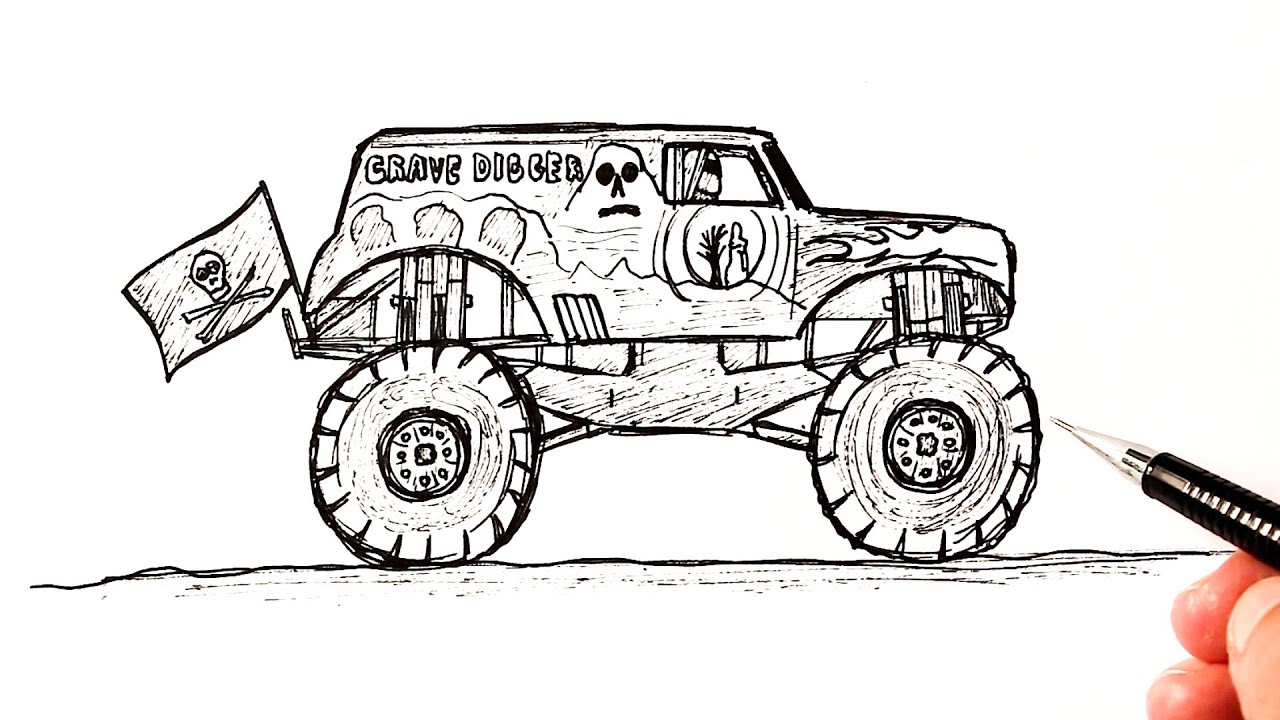 How to draw a onster truck grave digger