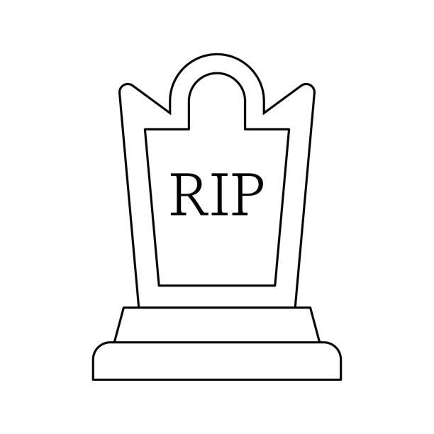 Coloring page with tombstone for kids stock illustration
