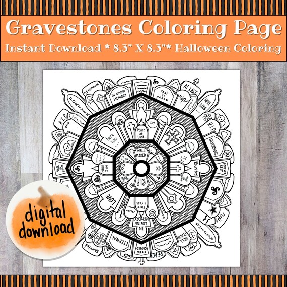 Coloring page gravestones instant download halloween coloring print at home gravestones tombstones