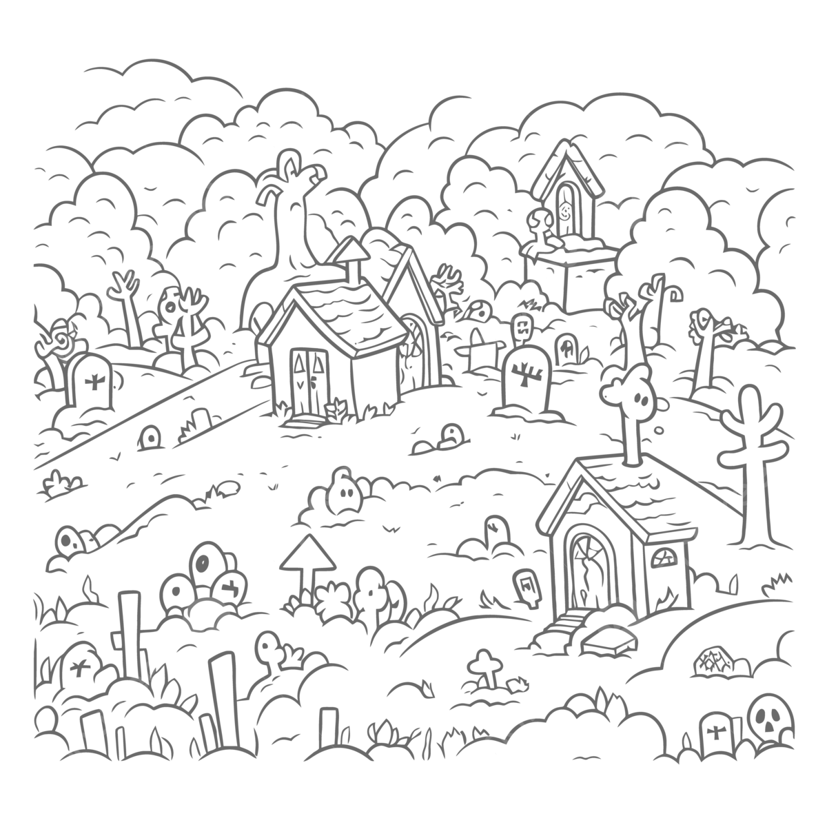 Graveyard coloring page awesome scary graveyard coloring page for kids outline sketch drawing vector car drawing wing drawing ring drawing png and vector with transparent background for free download