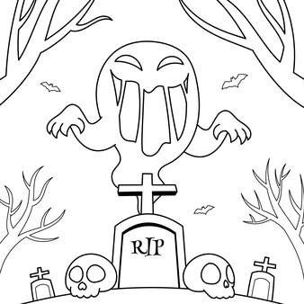 Cemetery coloring page vectors illustrations for free download