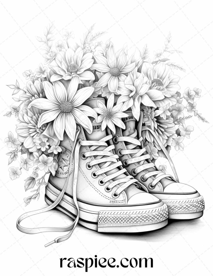 Flower sneakers graysle coloring pages printable for adults pdf graysle coloring colored pencil artwork ideas coloring book art