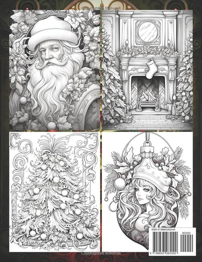 Art nouveau christmas coloring book for adults over grayscale coloring pages with mindful holiday designs for men and women i stress and anxiety relief press okinawa books