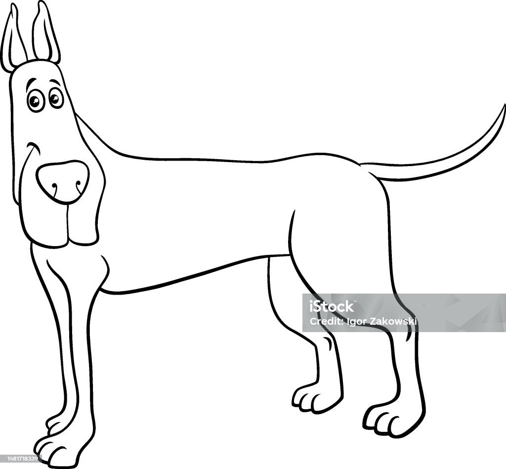 Cartoon great dane purebred dog coloring page stock illustration