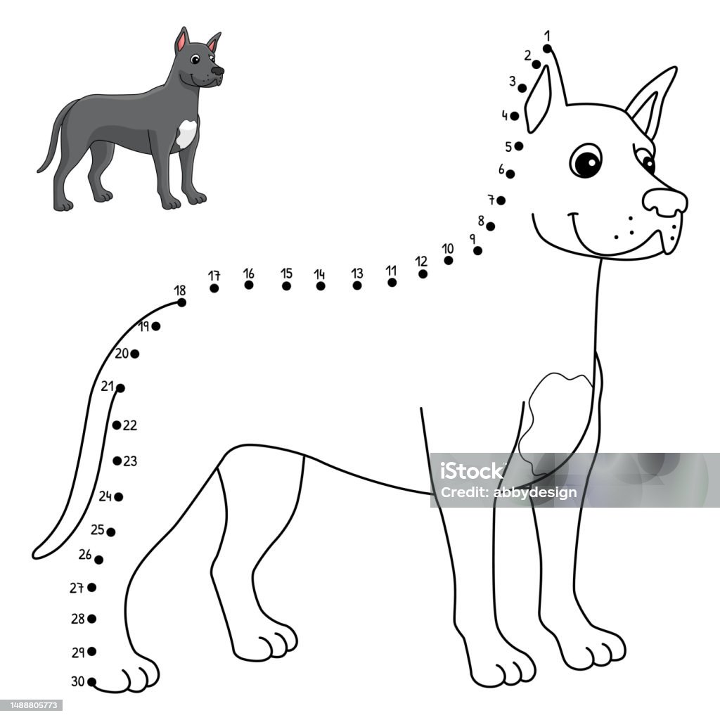 Dot to dot great dane dog isolated coloring page stock illustration