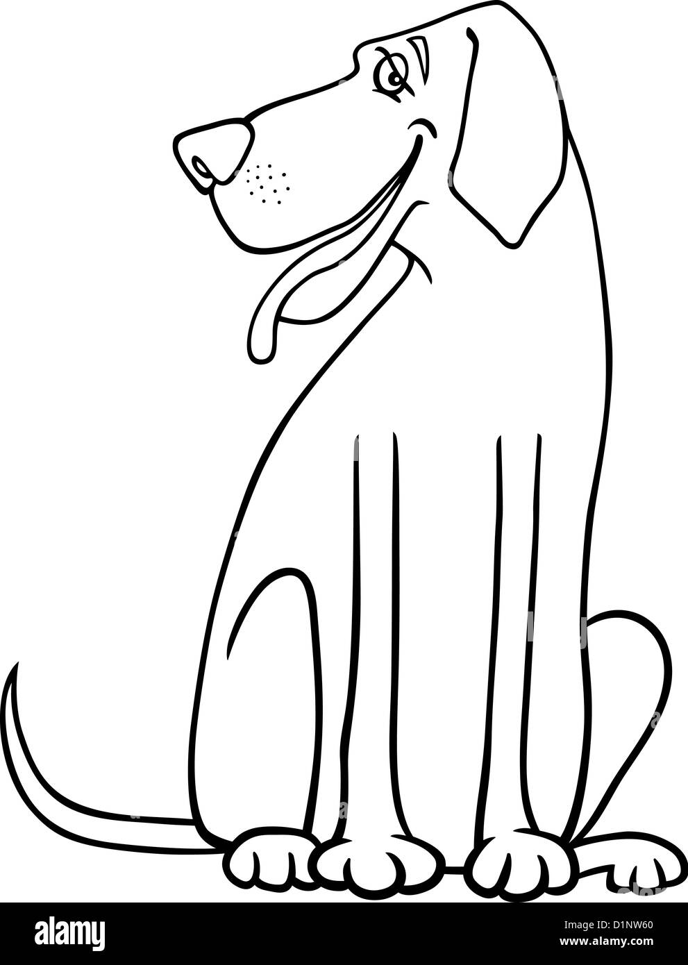 Black and white cartoon illustration of funny great dane dog for coloring book or coloring page stock photo