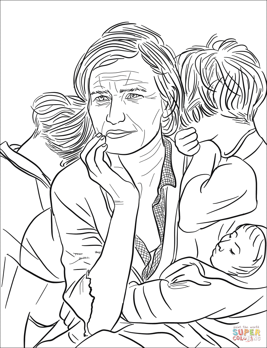 Migrant mother an iconic image of the great depression coloring page free printable coloring pages