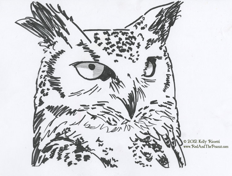 Red and the peanut painting a great horned owland experimenting with gouache