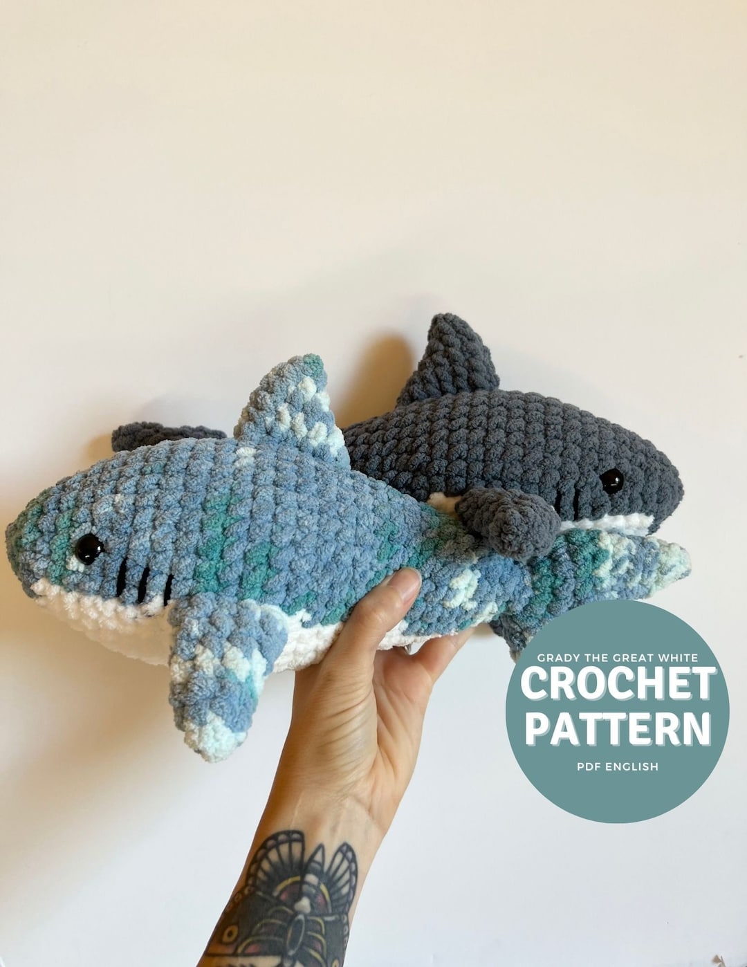 Grady the great white shark amigurumi pattern crochet great white shark plushie pattern only