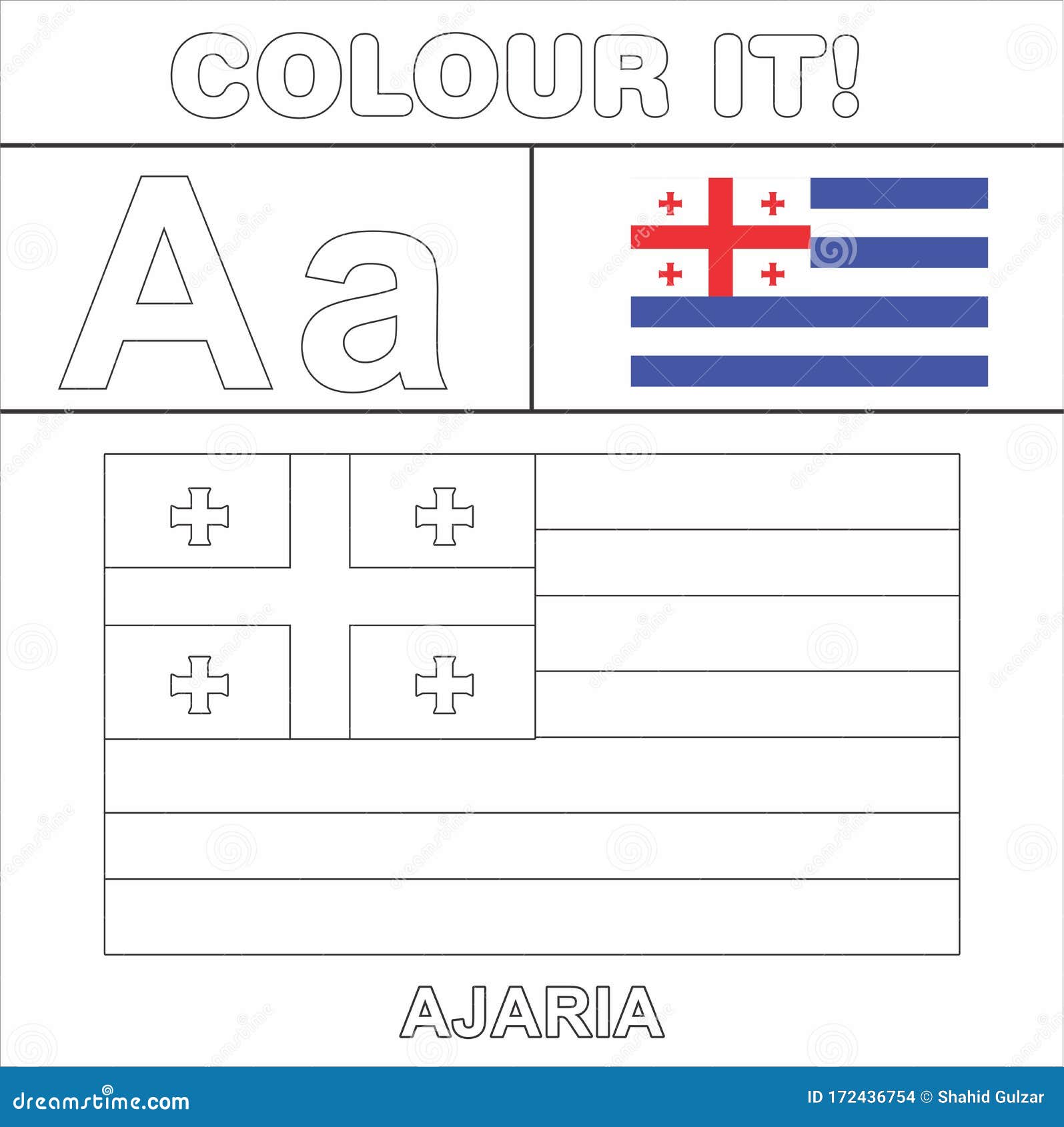 Colour it vector coloring page for kids country flag starting from english latter a a ajaria flag line drawing stock illustration