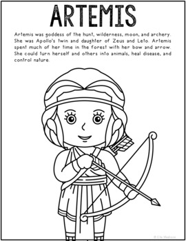 Artemis greek mythology coloring page greek god ancient history worksheet