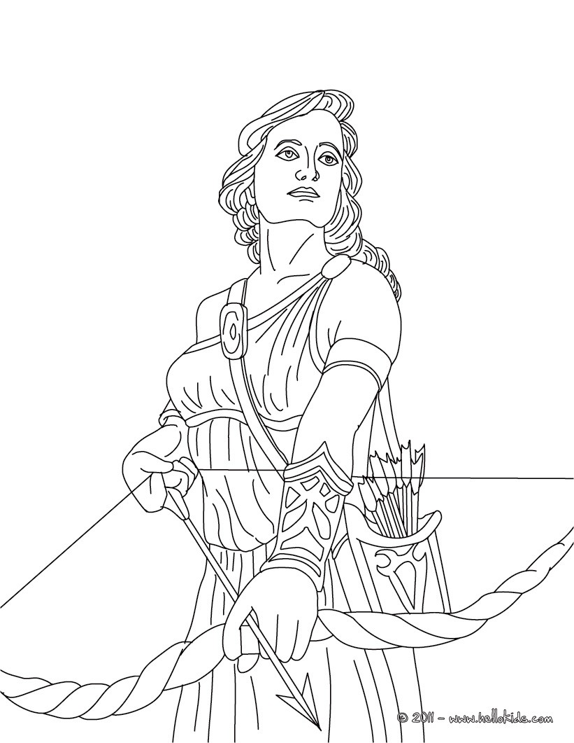 Artemis the greek goddess of hunting coloring pages