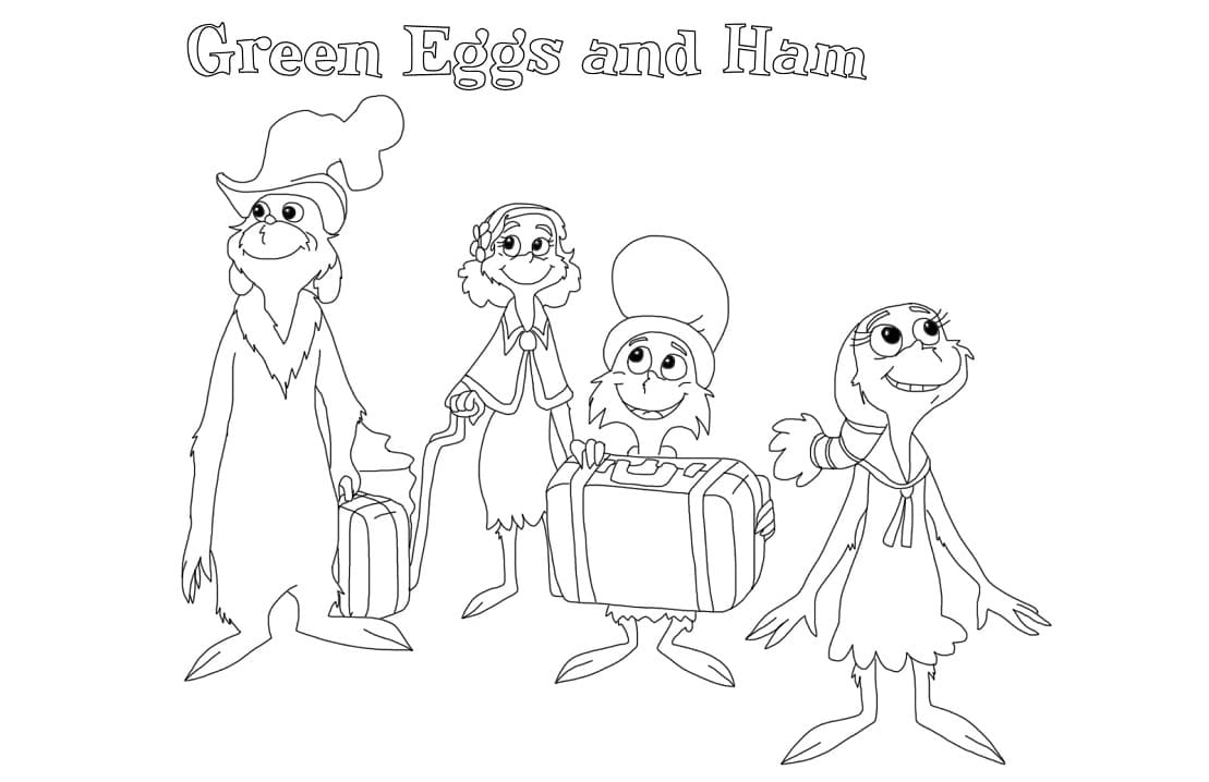 Characters from green eggs and ham coloring page