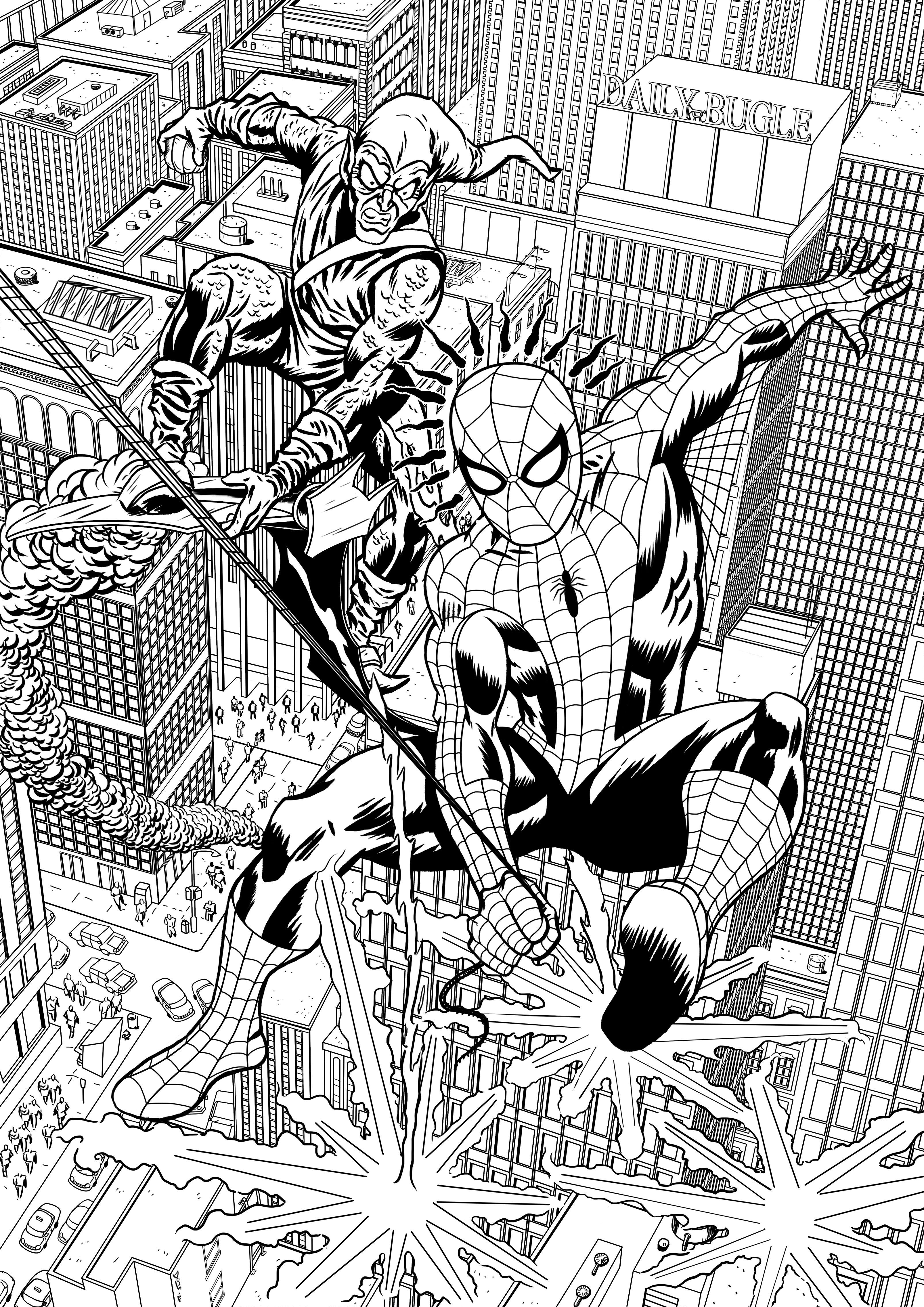Been wanting to do an aerial spidey vs green goblin piece with the city below and here it is color version to follow later hope you like it rspiderman