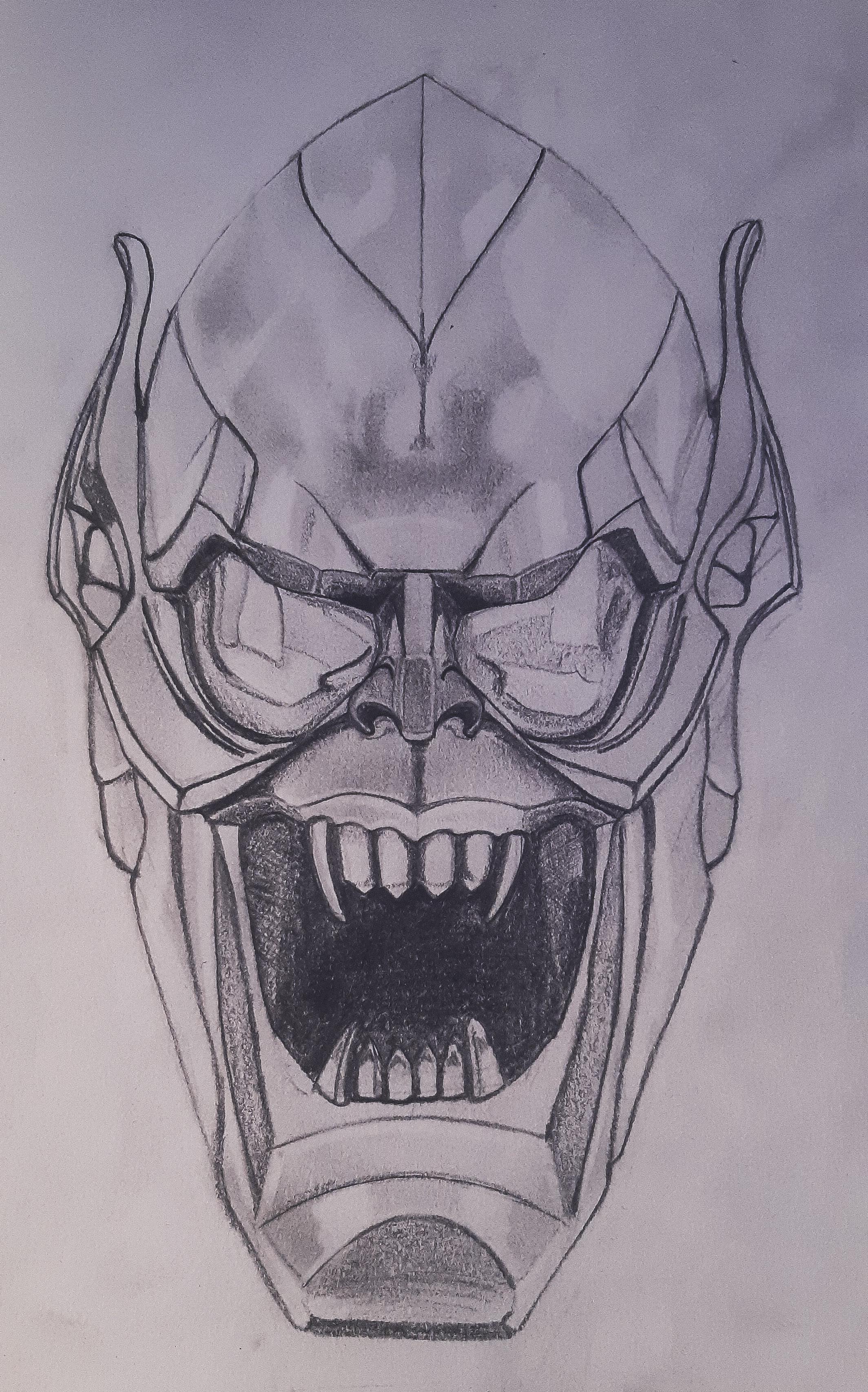 A drawing of the rain green goblin i made with only pencil what do you think i can do to improve rdrawing