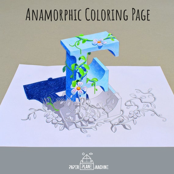 Optical illusion greeting card coloring pages d art anamorphic art digital greeting card coloring pages for adults instant download