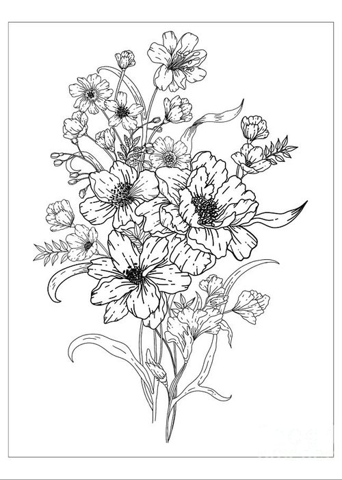 Flower bouquet coloring page greeting card by lisa brando