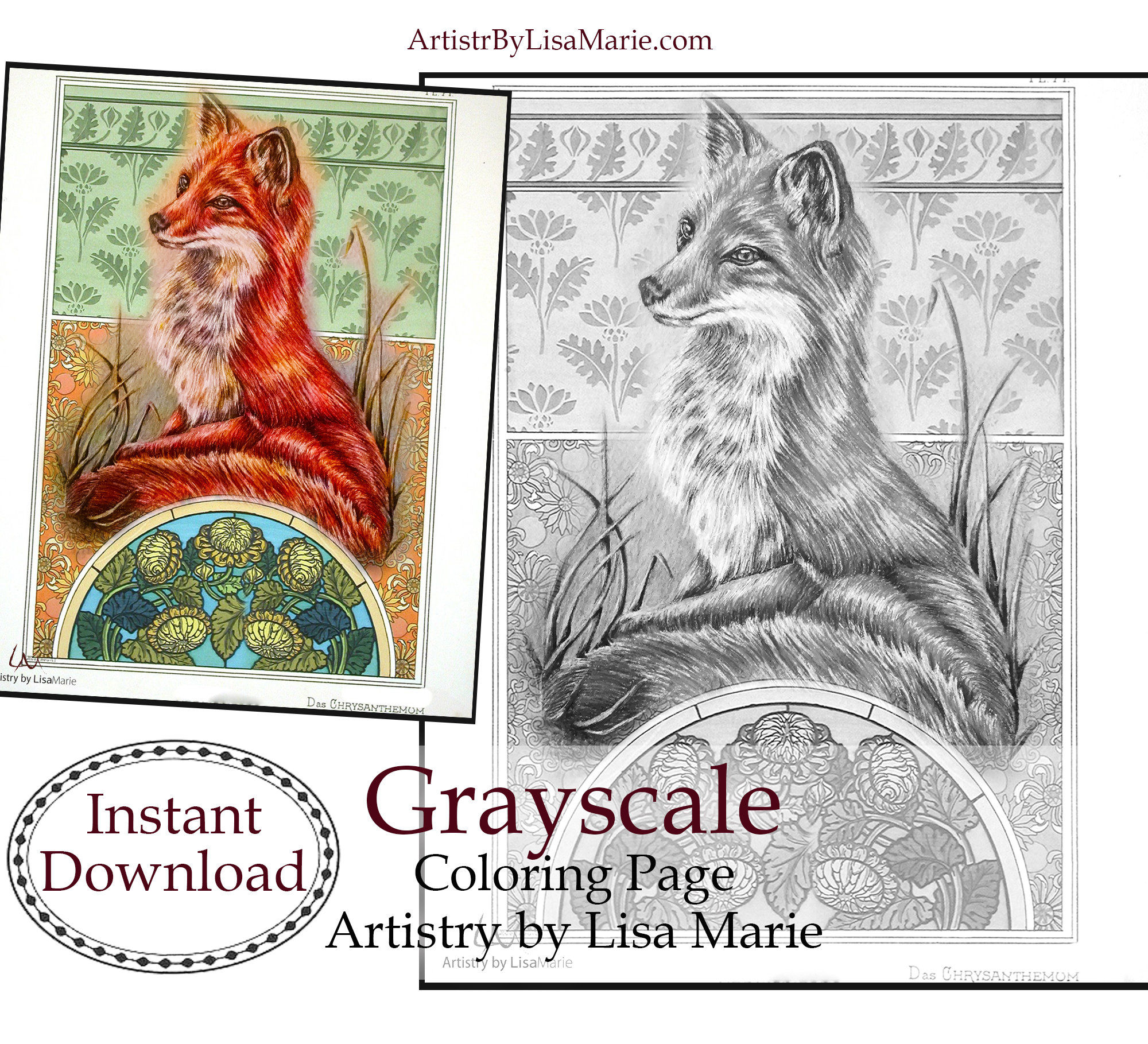 Fox art grayscale coloring pages printable adult coloring book pdf pages woodland animals