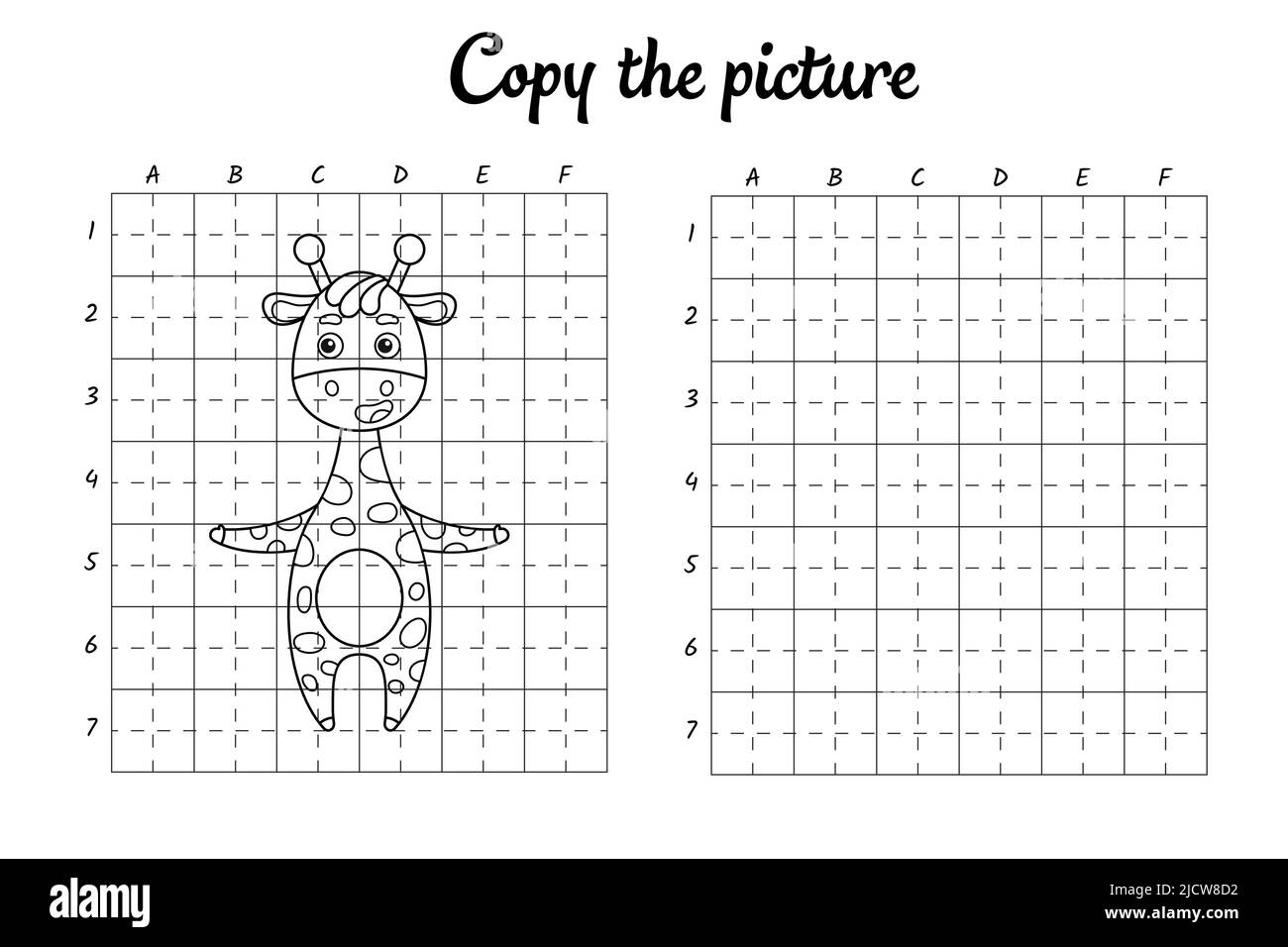 Copy the picture draw by grid coloring book pages for kids handwriting practice drawing skills training education developing printable worksheet stock vector image art