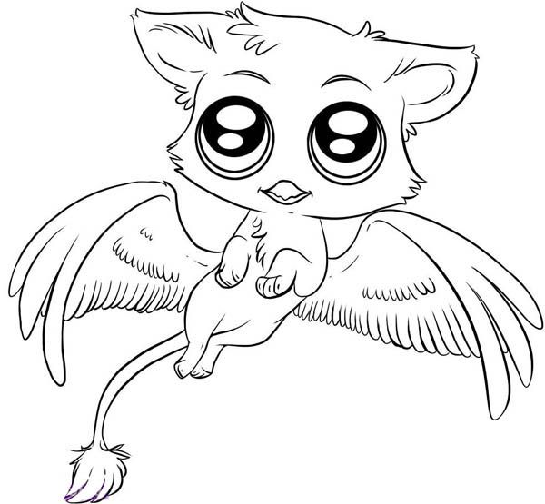 Cute gryphon chibi drawing coloring page